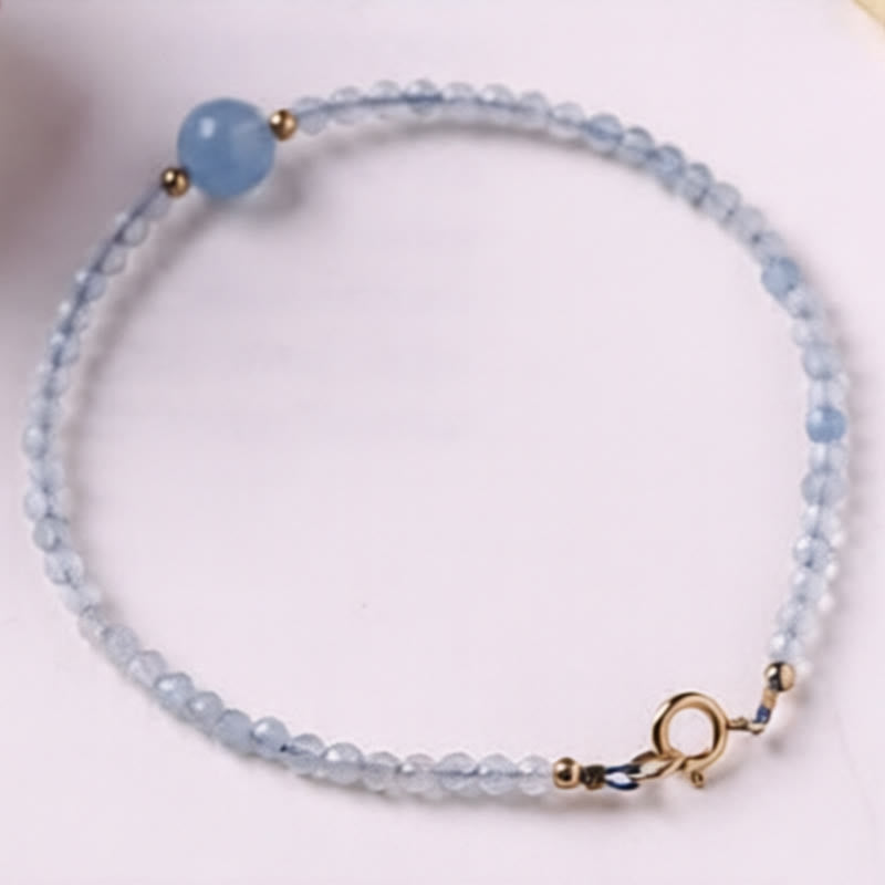 Nimara Ritual Natural Aquamarine Ultra-Fine 2mm Faceted Bead Peace Bracelet