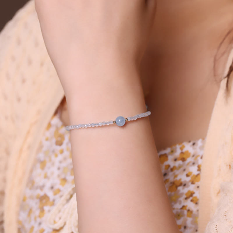 Nimara Ritual Natural Aquamarine Ultra-Fine 2mm Faceted Bead Peace Bracelet