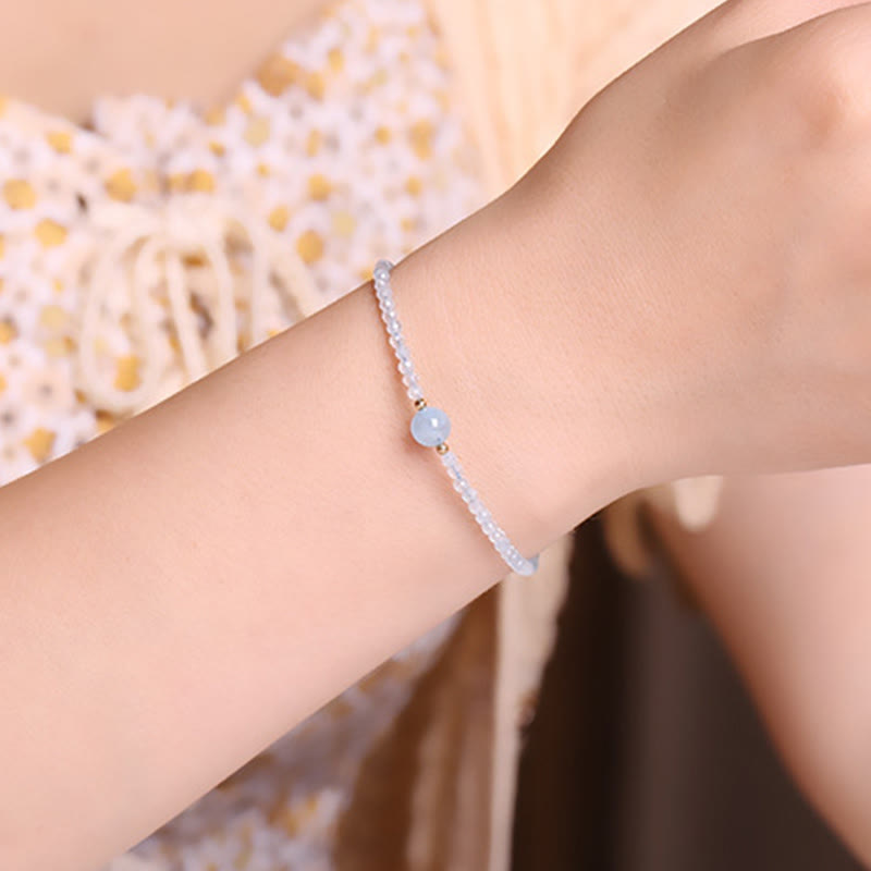 Nimara Ritual Natural Aquamarine Ultra-Fine 2mm Faceted Bead Peace Bracelet