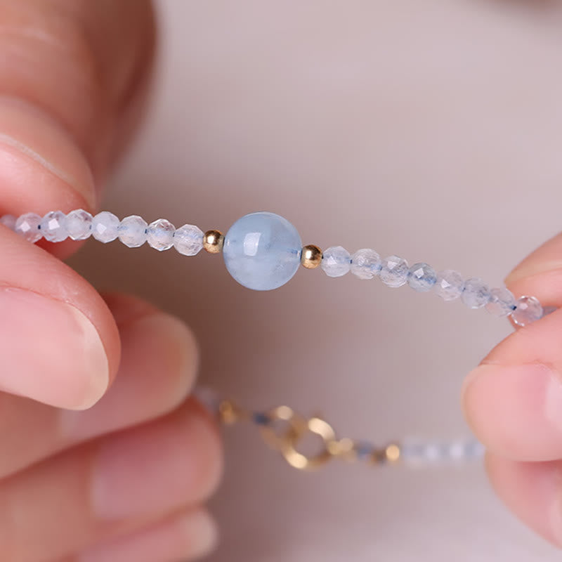 Nimara Ritual Natural Aquamarine Ultra-Fine 2mm Faceted Bead Peace Bracelet