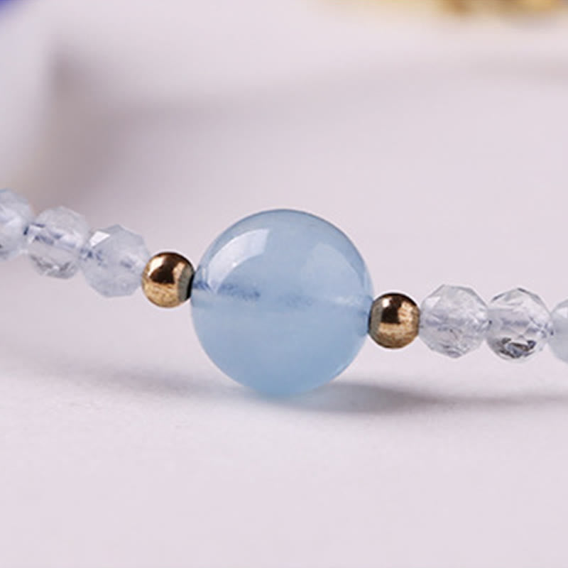 Nimara Ritual Natural Aquamarine Ultra-Fine 2mm Faceted Bead Peace Bracelet