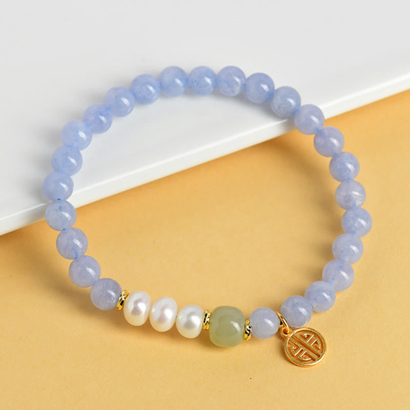 Nimara Ritual Blue Chalcedony Pearl Beads Energy Bracelet