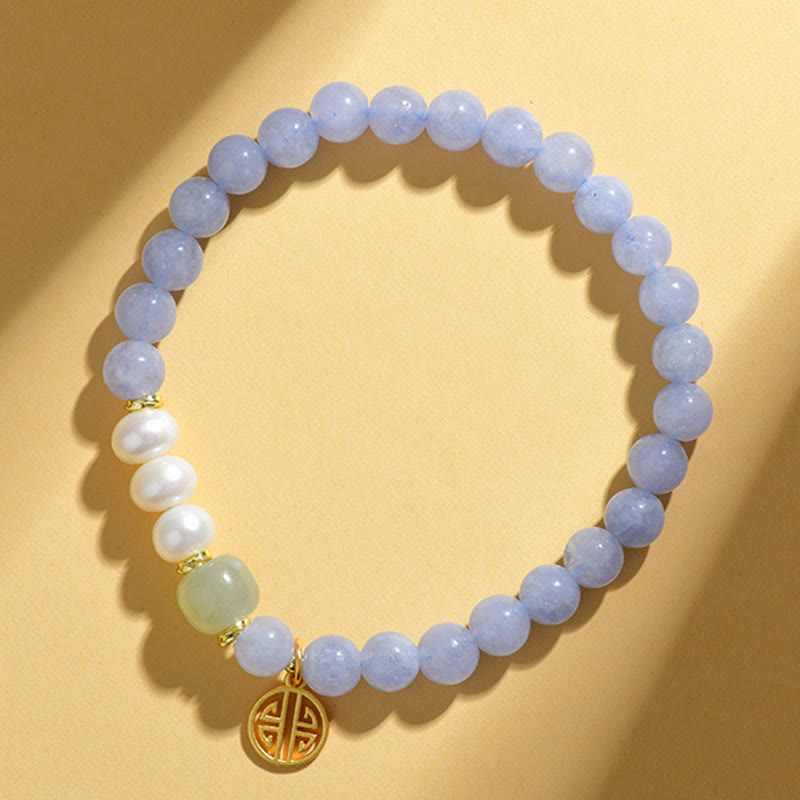 Nimara Ritual Blue Chalcedony Pearl Beads Energy Bracelet