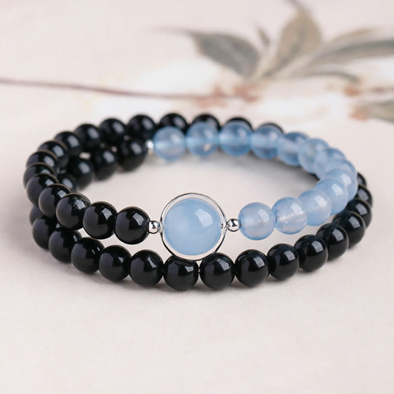 Nimara Ritual Aquamarine Black Obsidian Peace Purification Bracelet