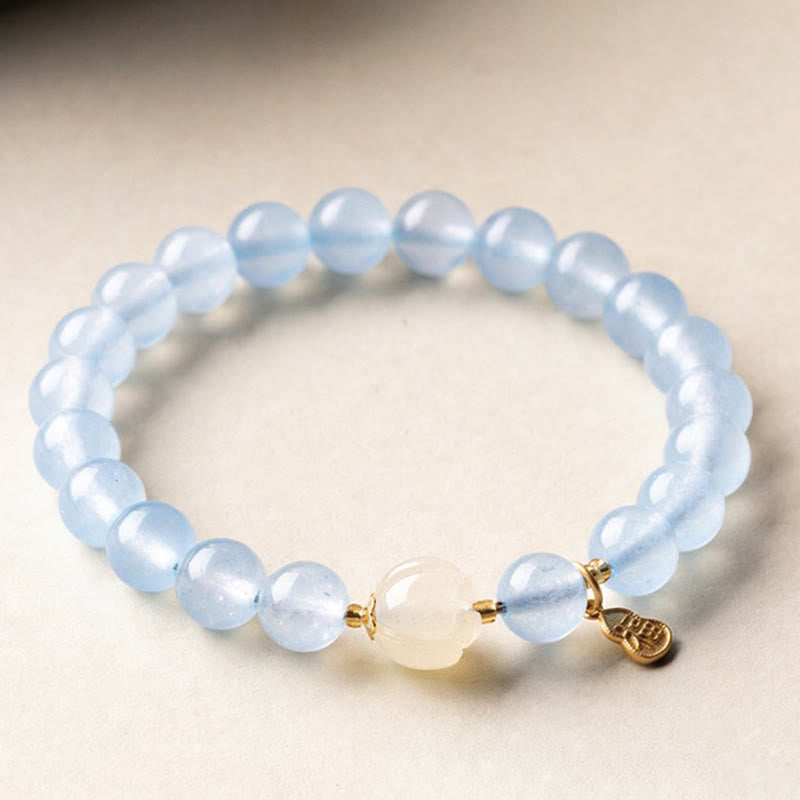 Nimara Ritual Natural Aquamarine Fu Character Lucky Fortune Healing Bracelet