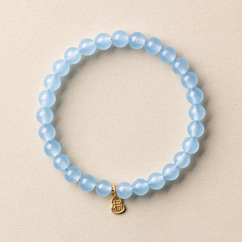 Nimara Ritual Natural Aquamarine Fu Character Lucky Fortune Healing Bracelet