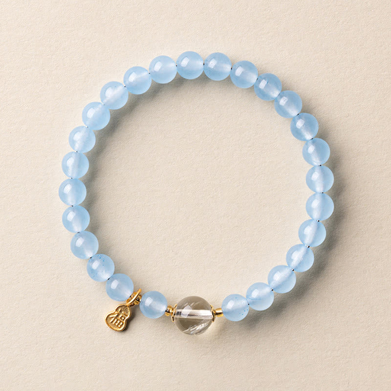 Nimara Ritual Natural Aquamarine Fu Character Lucky Fortune Healing Bracelet