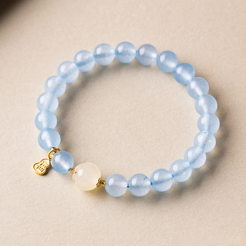 Nimara Ritual Natural Aquamarine Fu Character Lucky Fortune Healing Bracelet