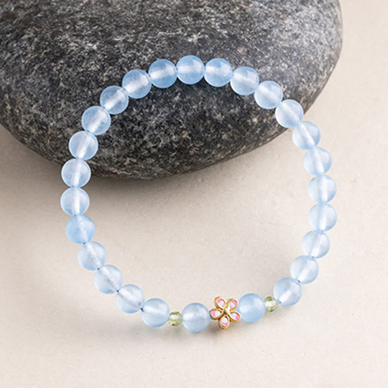 Nimara Ritual Natural Aquamarine Gold-Plated Copper Flower Healing Bracelet