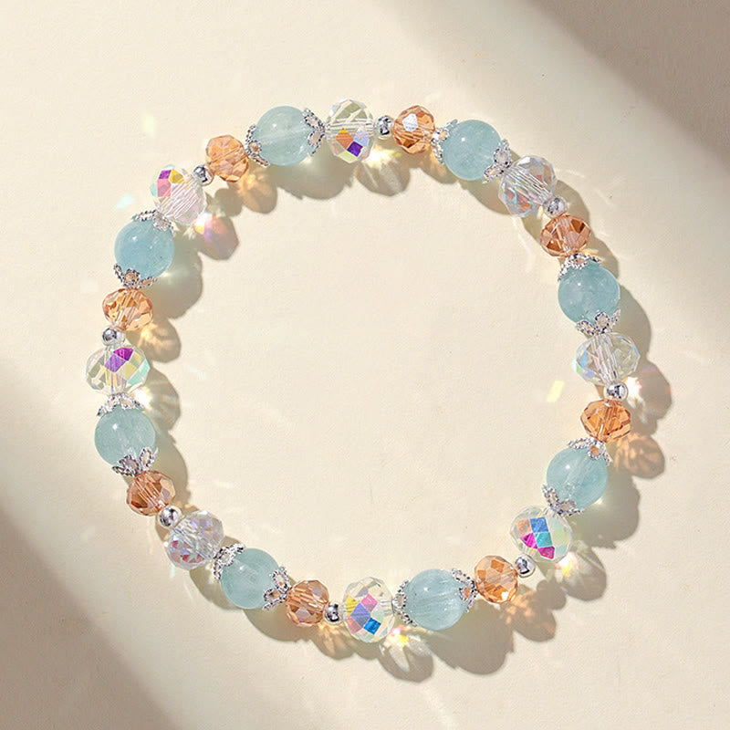 Nimara Ritual Natural Aquamarine Super Seven Crystal Sparkling Faceted Bead Peace Bracelet