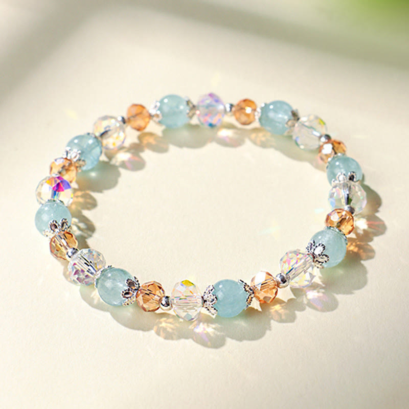 Nimara Ritual Natural Aquamarine Super Seven Crystal Sparkling Faceted Bead Peace Bracelet