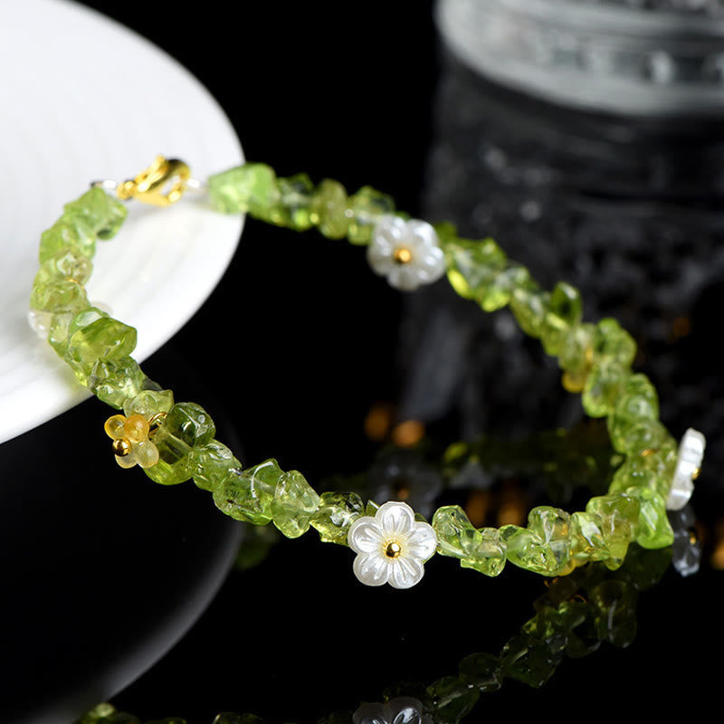 Nimara Ritual Natural Aquamarine Peridot Strawberry Quartz Various Crystals Serenity Bracelet