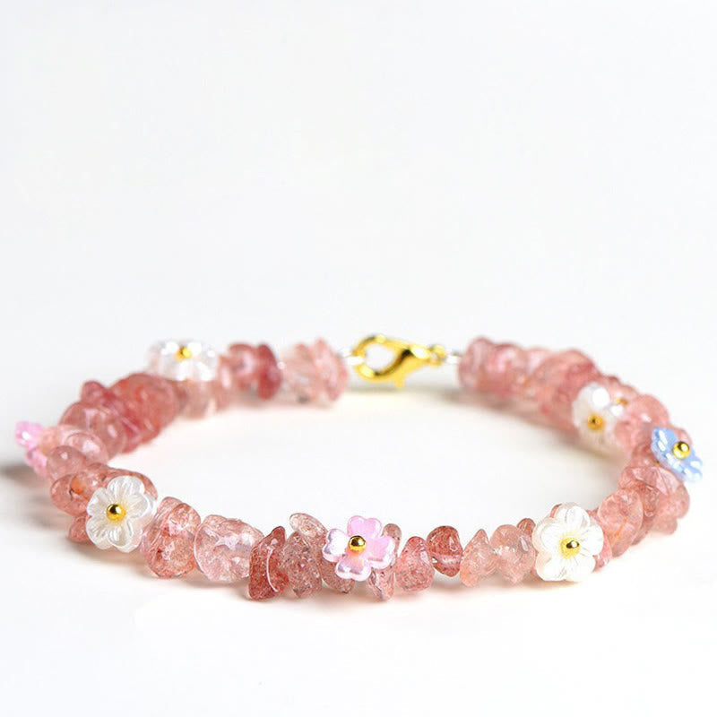 Nimara Ritual Natural Aquamarine Peridot Strawberry Quartz Various Crystals Serenity Bracelet
