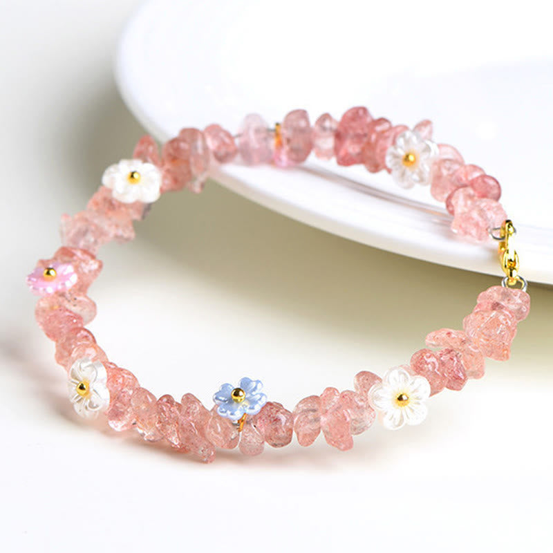 Nimara Ritual Natural Aquamarine Peridot Strawberry Quartz Various Crystals Serenity Bracelet