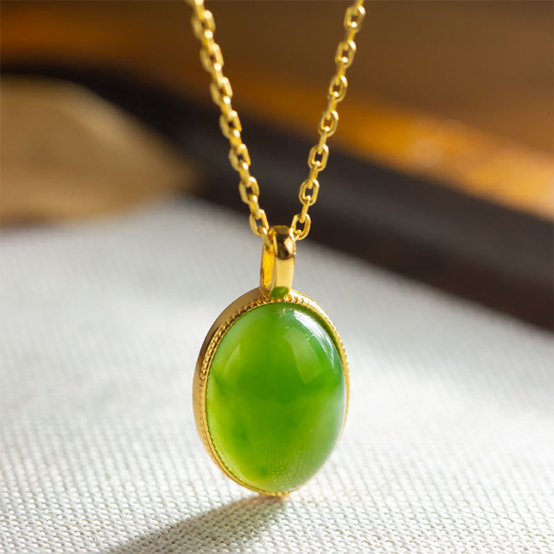 Nimara Ritual 925 Sterling Silver Natural Hetian Jade Round Design Prosperity Necklace Pendant