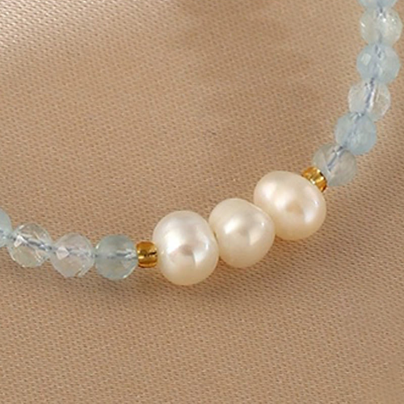 Serenity and Healing Natural Aquamarine Fine 4mm Bead Pearl Bracelet