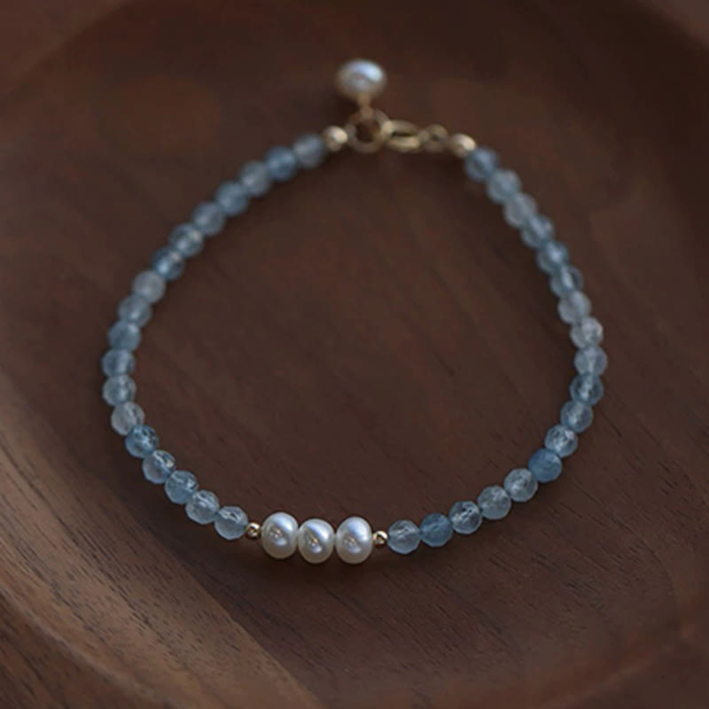 Nimara Ritual Natural Aquamarine Fine 4mm Bead Pearl Serenity Bracelet