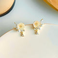 Nimara Ritual White Rose Flower Zircon Copper Luck Clip-on Stud Earrings
