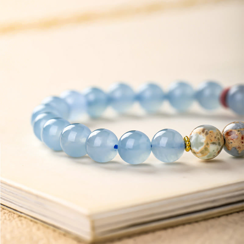 Nimara Ritual Blue Chalcedony Fu Character Cat Paw Healing Bracelet