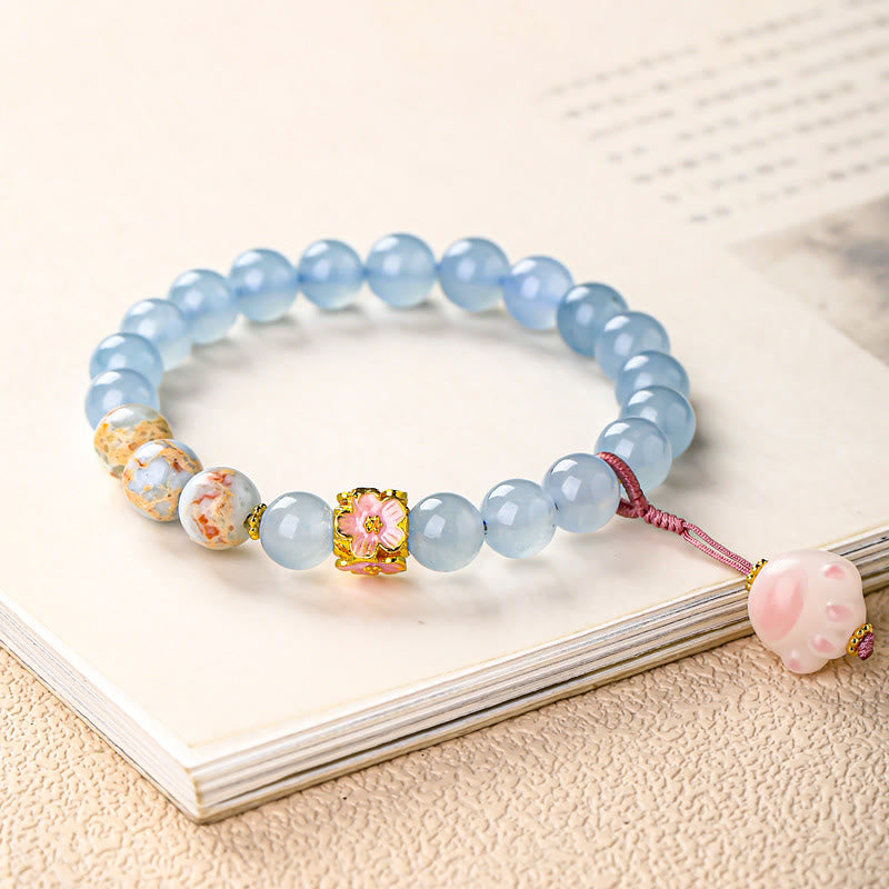 Nimara Ritual Blue Chalcedony Fu Character Cat Paw Healing Bracelet