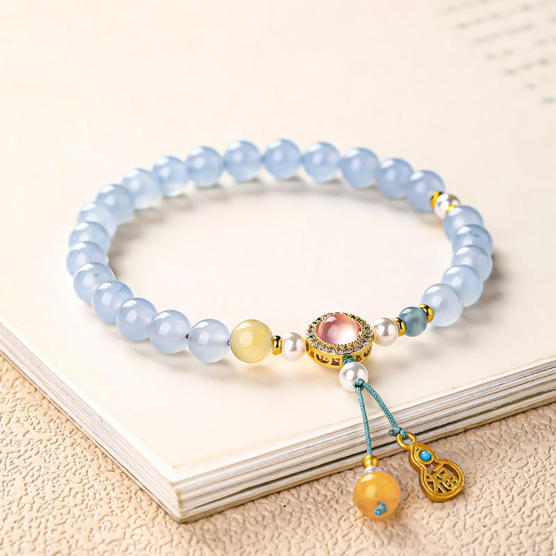 Nimara Ritual Blue Chalcedony Fu Character Cat Paw Healing Bracelet
