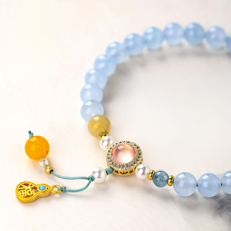 Nimara Ritual Blue Chalcedony Fu Character Cat Paw Healing Bracelet