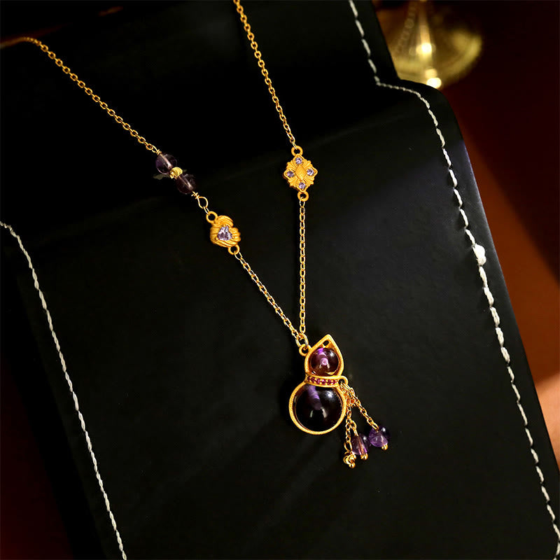 Nimara Ritual Gourd Tassel Amethyst Copper Chain Meditation Necklace Pendant