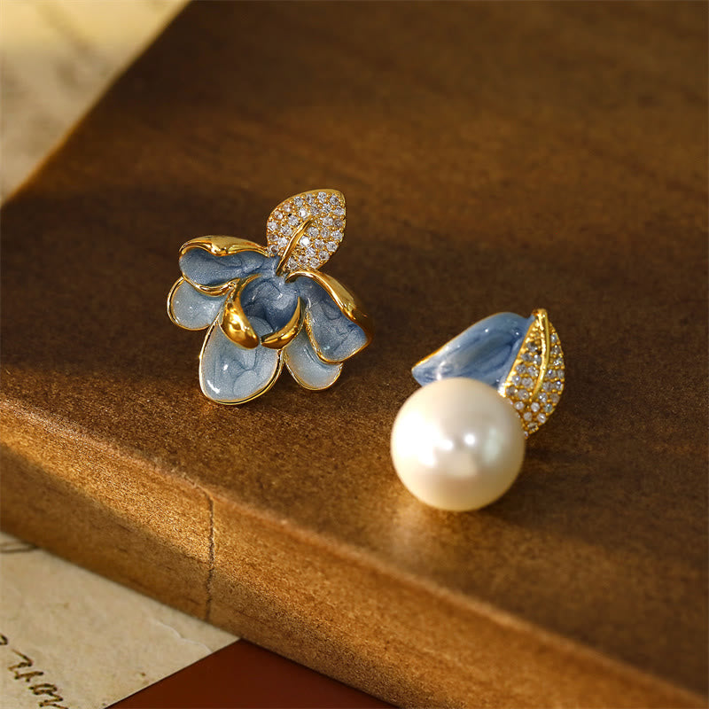Nimara Ritual Camellia Flower Zircon Copper Luck Stud Earrings