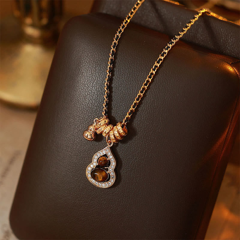 Nimara Ritual Double Gourd Tiger Eye Copper Plated Gold Strength Necklace Pendant