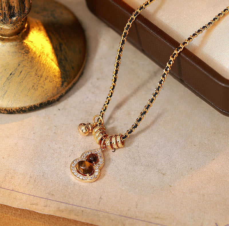 Nimara Ritual Double Gourd Tiger Eye Copper Plated Gold Strength Necklace Pendant
