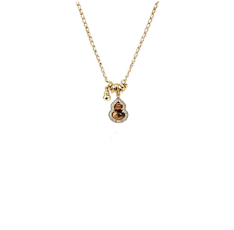 Nimara Ritual Double Gourd Tiger Eye Copper Plated Gold Strength Necklace Pendant