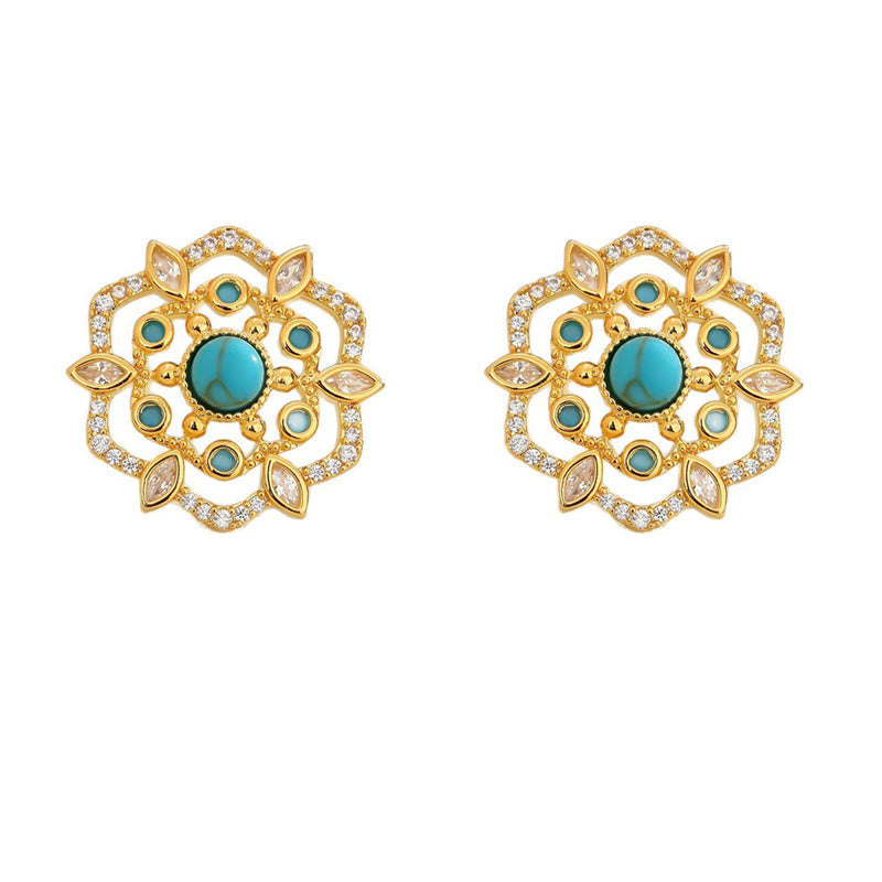 Nimara Ritual Octagonal Compass Zircon Copper Balance Stud Earrings