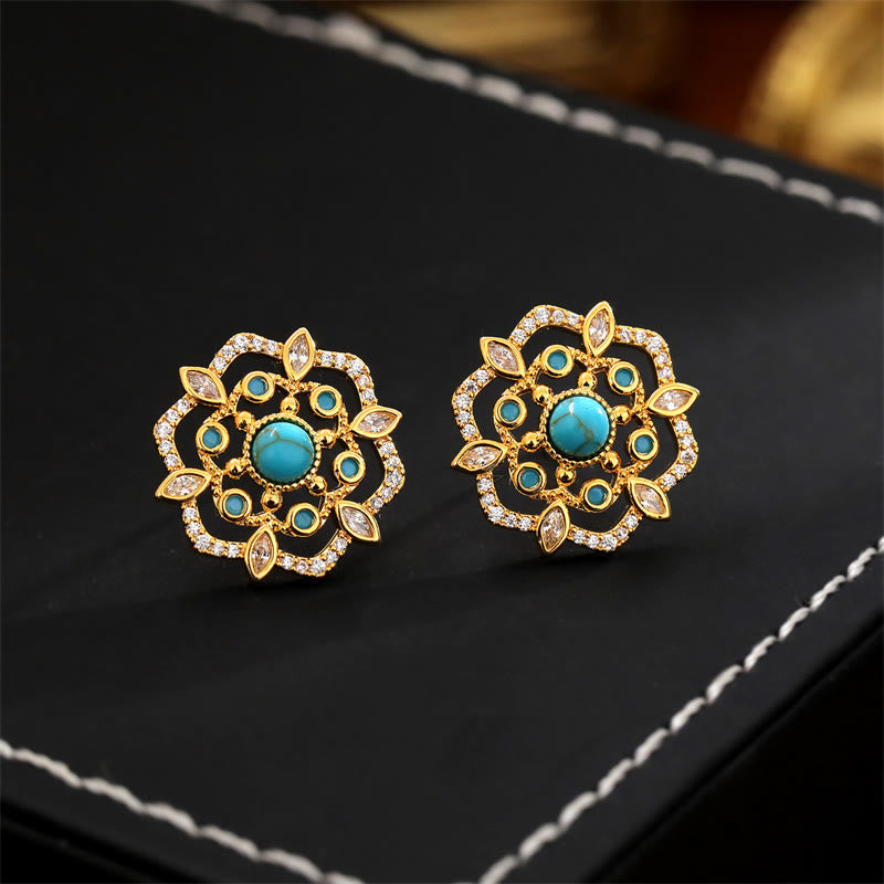 Nimara Ritual Octagonal Compass Zircon Copper Balance Stud Earrings