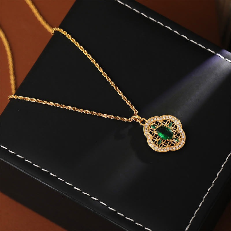 Nimara Ritual Four Leaf Clover Hollow Design Copper Plated Gold Chain Luck Necklace Pendant