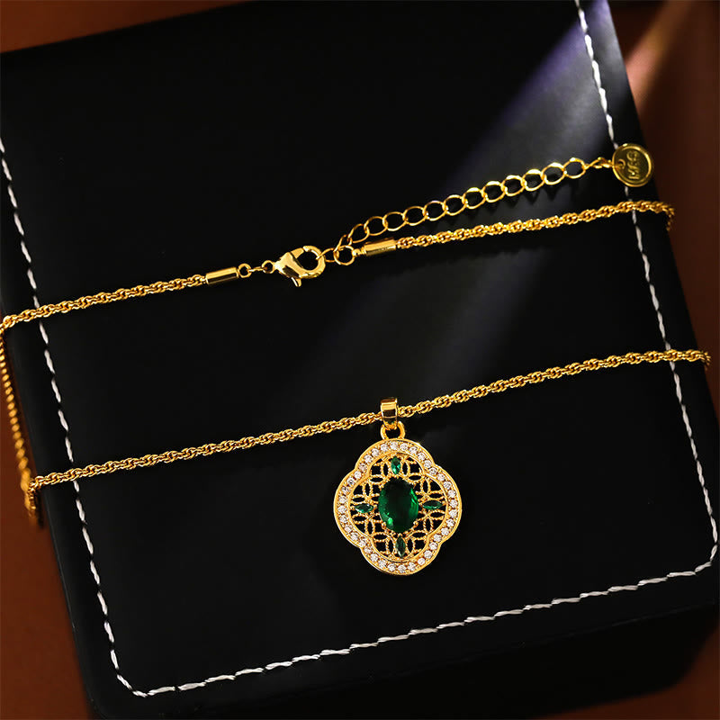 Nimara Ritual Four Leaf Clover Hollow Design Copper Plated Gold Chain Luck Necklace Pendant