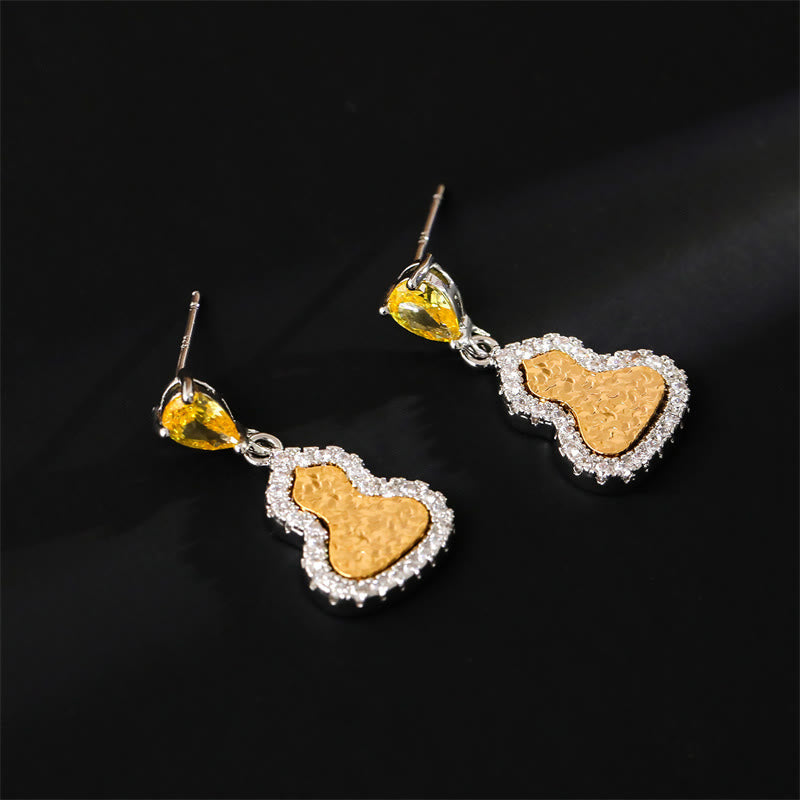 Nimara Ritual Golden Gourd Zircon Copper Wealth Stud Earrings