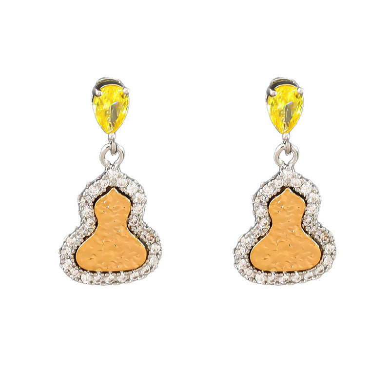 Nimara Ritual Golden Gourd Zircon Copper Wealth Stud Earrings