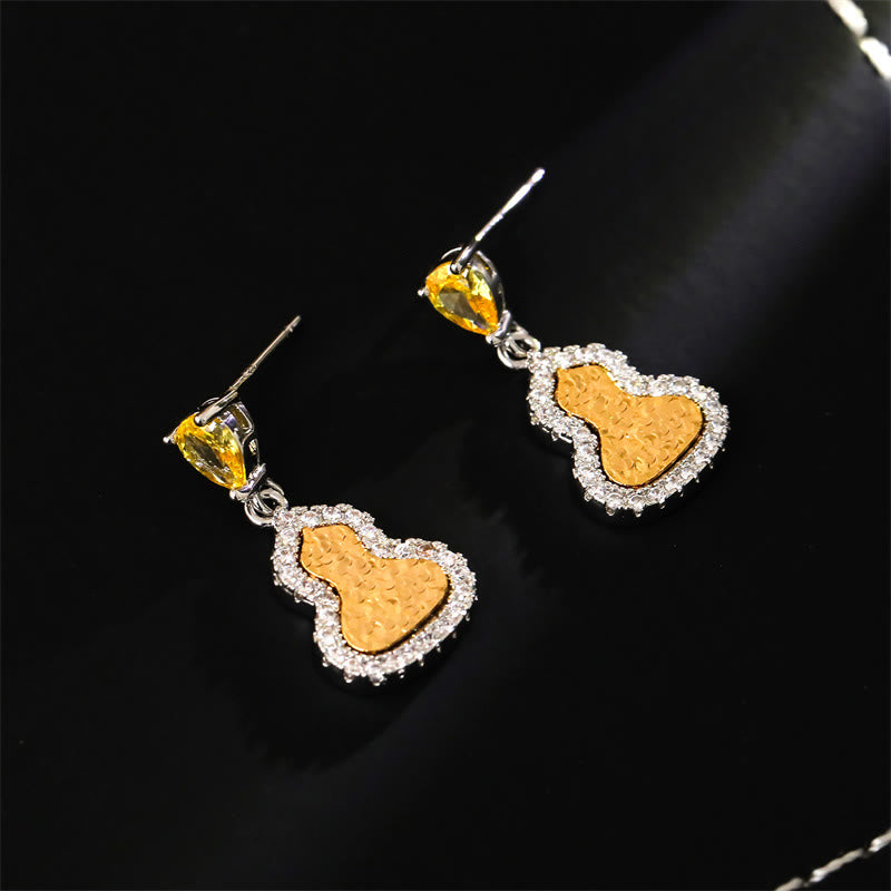Nimara Ritual Golden Gourd Zircon Copper Wealth Stud Earrings