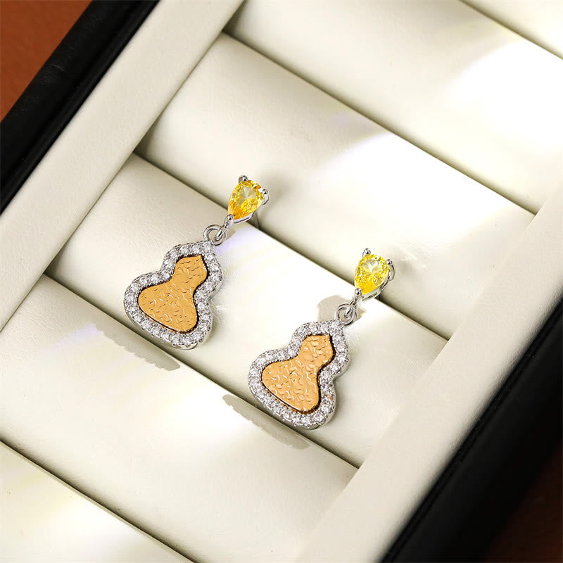 Nimara Ritual Golden Gourd Zircon Copper Wealth Stud Earrings