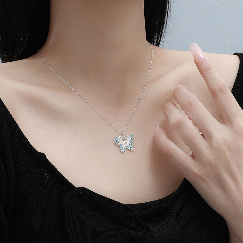 Nimara Ritual 999 Sterling Silver Butterfly Blue Enamel Protection Necklace Pendant