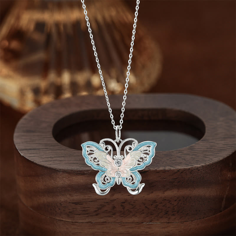 Nimara Ritual 999 Sterling Silver Butterfly Blue Enamel Protection Necklace Pendant