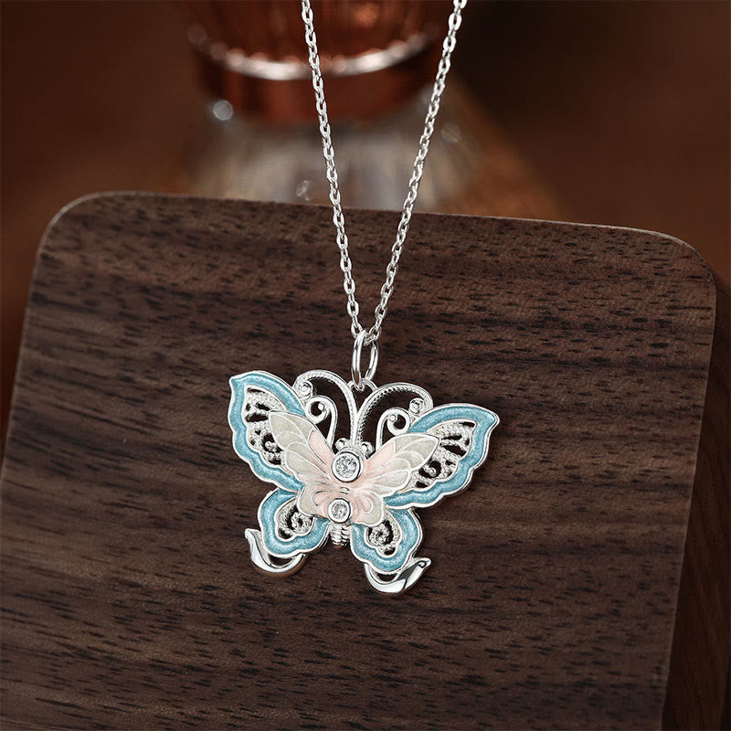 Nimara Ritual 999 Sterling Silver Butterfly Blue Enamel Protection Necklace Pendant