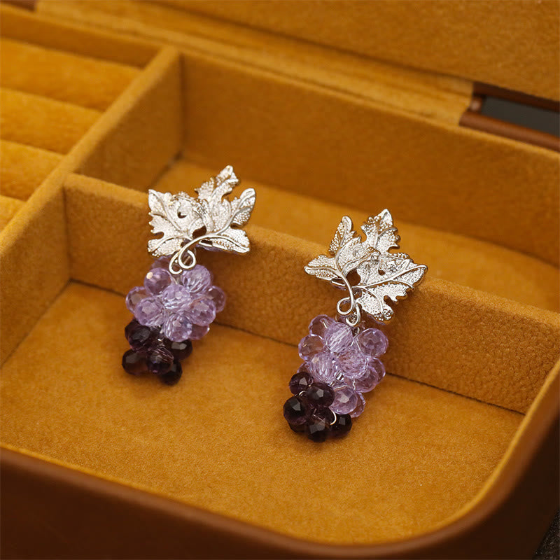 Nimara Ritual Purple Grape Leaves Copper Wealth Stud Earrings