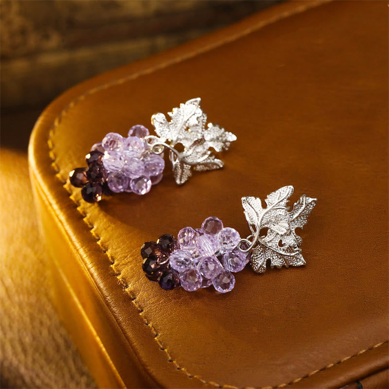 Nimara Ritual Purple Grape Leaves Copper Wealth Stud Earrings