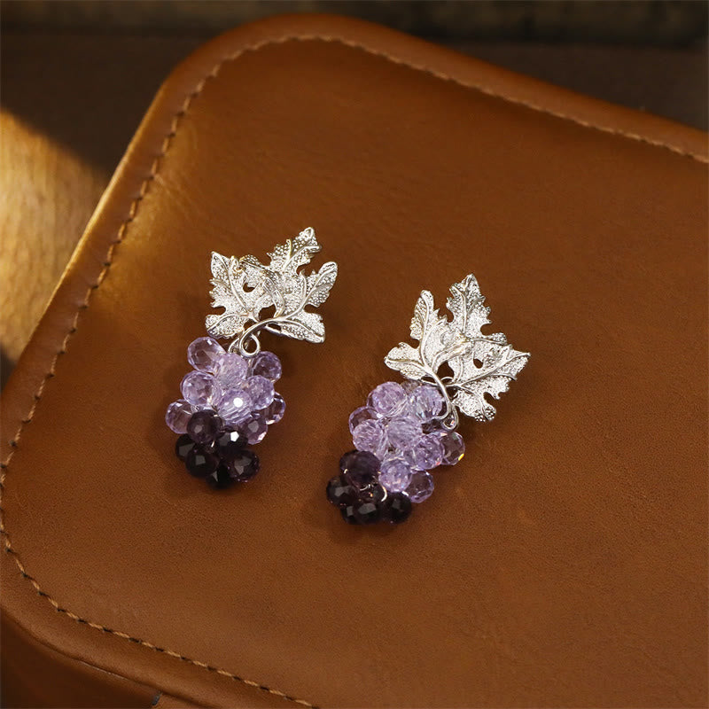 Nimara Ritual Purple Grape Leaves Copper Wealth Stud Earrings