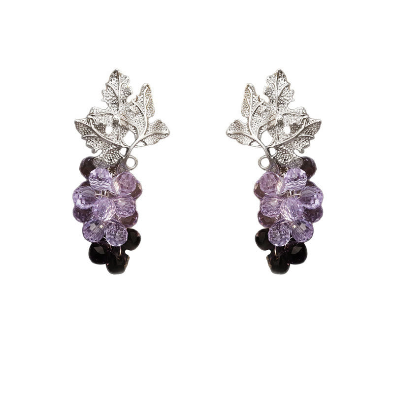 Nimara Ritual Purple Grape Leaves Copper Wealth Stud Earrings