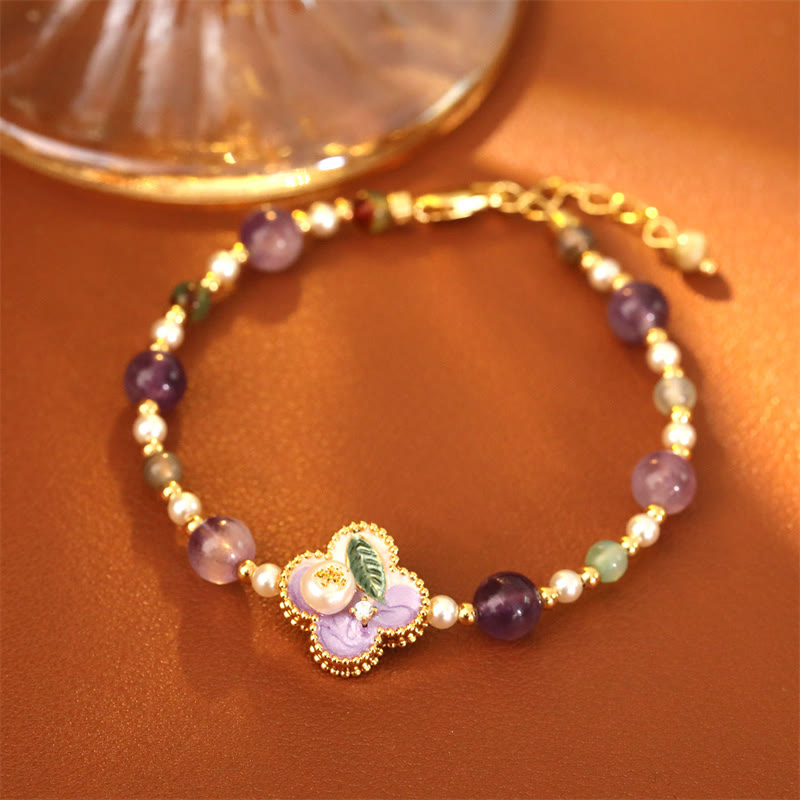 Nimara Ritual Pearl Turquoise Beads Flower Design Copper Luck Chain Bracelet