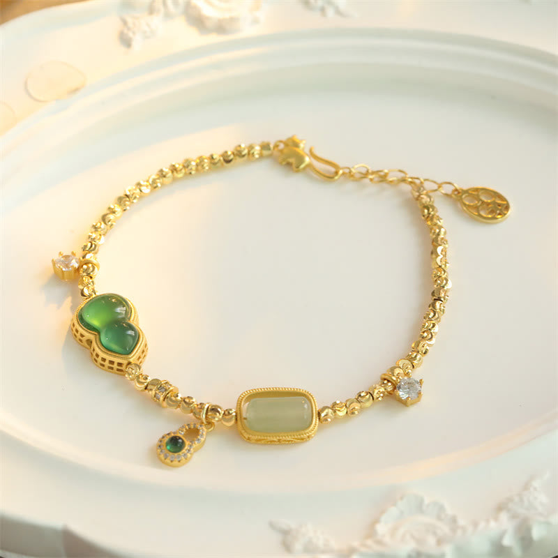 Nimara Ritual Gourd Green Agate Zircon Copper Beads Support Chain Bracelet