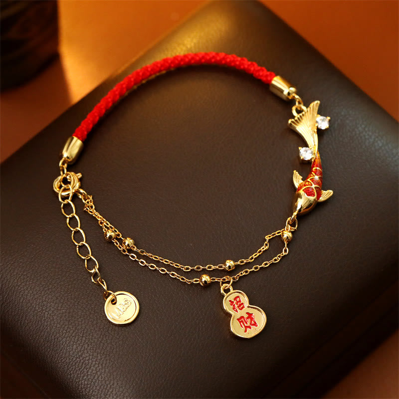 Nimara Ritual Koi Fish Attract Wealth Gourd Charm Design Red String Luck Bracelet