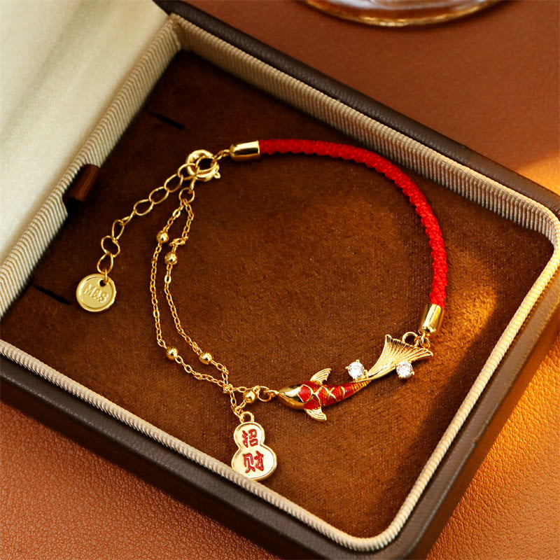 Nimara Ritual Koi Fish Attract Wealth Gourd Charm Design Red String Luck Bracelet